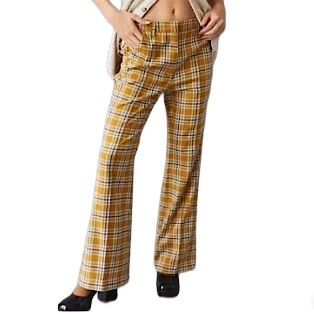 Urban Outfitters Yellow Plaid Flare Pants